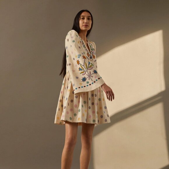 Alix of Bohemia Savannah Cream Embroidered Beaded Dress - Picture 2 of 7